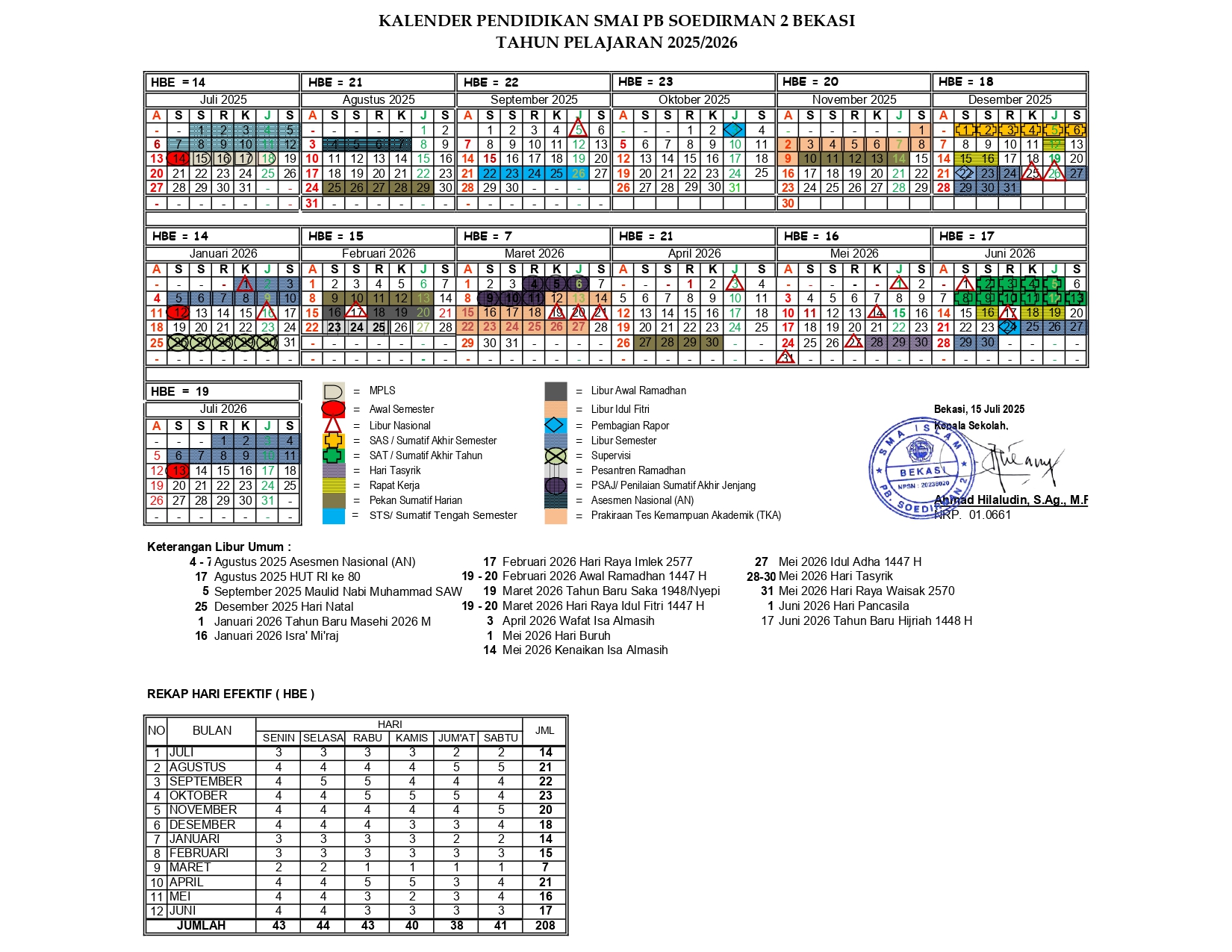 Kalender Akademik SMA Islam PB Soedirman 2 Bekasi