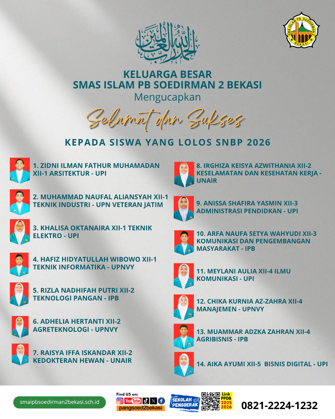 Prestasi Gemilang! 14 Siswa SMAS Islam PB Soedirman 2 Bekasi